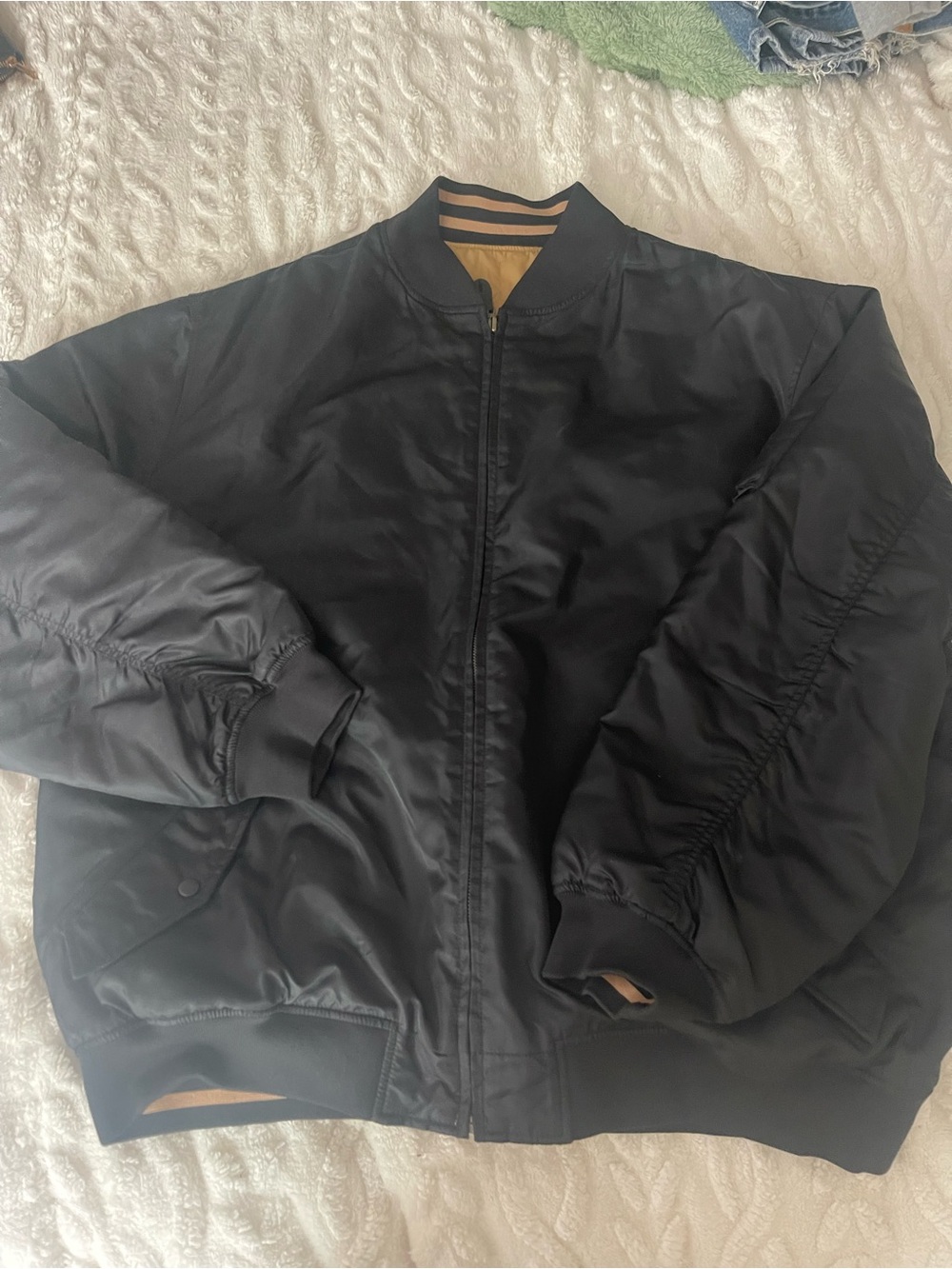 Source Unknown Black Bomber Jacket with Tan Lining